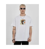 Unisex Bisiklet Yaka Baskılı Oversize T-Shirt - Beyaz