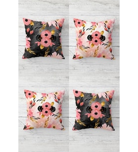 Sakura Çiçekleri Suluboya Desen Gizli Fermuarlı Kırlent Kılıfı Koltuk Yastık Kılıfı Takım(4ADET) (Pembe)