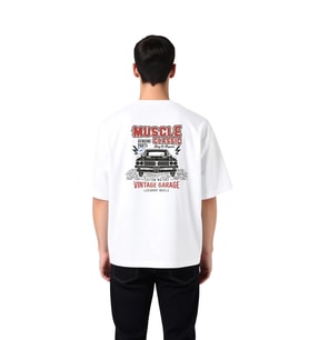 Erkek Oversize Vintage Araç Tamiri Klasik Otomotiv Baskılı Tişört Rahat Kesim Günlük Modern Şık