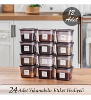 Porsima 430-GR Çok Amaçlı Etiketli Baharatlık Kahvaltılık 12 li Kapaklı Saklama Kabı 600 cc Antrasit