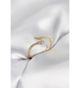 Gold Renk Yılan Model Zirkon Taşlı Kadın Yüzük TJ-BYK4072