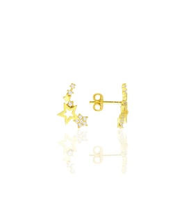 Gümüş altın yaldızlı zirkon taşlı kayan yıldızlar küpe SGTL12710GOLD