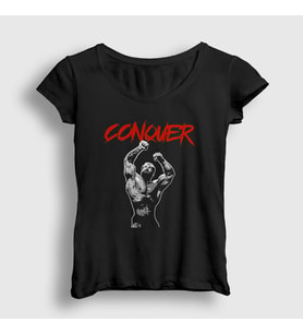Presmono Kadın Siyah Conquer Gym Spor Chris Bumstead T-Shirt 396749tt