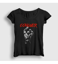 Presmono Kadın Siyah Conquer Gym Spor Chris Bumstead T-Shirt 396749tt