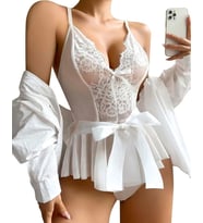 Amora Secret Beyaz Dantel İşlemeli Kurdelalı Fantezi Tül Babydoll