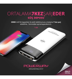 Powerway TX20 20000 Amper Digital Göstergeli Extra Kablolu Powerbank