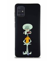 Samsung Galaxy A51 Soft Premier Kapak Squidward Dokunaç Tasarımlı Silikon Kılıf - Siyah (Şeffaf)