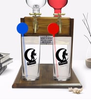 BK Gift Kişiye Özel Renkli Baskılı Atatürk Temalı İkili Vodka Bardağı ve Çift Musluklu Doğal Ahşap Vodka Standı-32 (Model 1)
