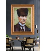 Altın Varaklı Çerçeveli Paspartulu Atatürk Tablo nh474 (Gold)