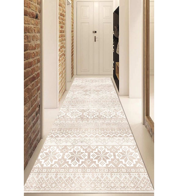 Dijital Baskılı Kaymaz Taban Yıkanabilir Modern Yolluk Ve Koridor Halısı NDU-HT-986 (Bej)