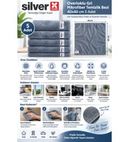 Silver Home Overloklu Gri Mikrofiber Temizlik Bezi 40x40 cm 5 adet