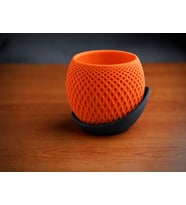 3D Baskı Küre Saksı - Kafes Dokulu İki Parçalı Dekoratif Saksı - Turuncu-Siyah
