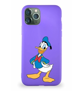 Apple iPhone 11 Pro Soft Premier Kapak Donald Duck-C Tasarımlı Silikon Kılıf - Mor (Şeffaf)
