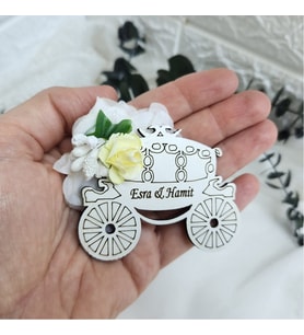 30 Adet Beyaz Süslü Fayton Lazer Kesim Ahşap Nikah Şekeri-