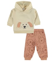 Civil Baby Kapşonlu Köpek Nakışlı 6-18 Ay Takım - Bej