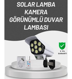 77 Led'li Güneş Enerjili Güvenlik Lambası Ve Kukla Kamera - Hareket Sensörlü, 2400mah Pilli