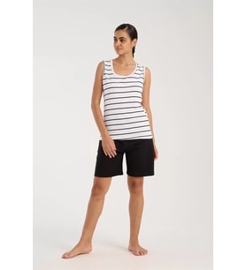 Kadın Kalın Askılı Beyaz Şortlu Pijama Takımı
