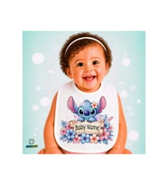 Kişiye Özel Stitch Keten Bebek Mama Önlüğü – Yumuşak, Emici, Yıkanabilir, Özel Tasarım P107