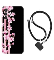 Samsung Galaxy M14 Kılıf Resimli Boyun Askılı İpli Desenli Silikon Pink Flowers 3 1393