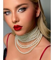 Çoklu Tasma Model İnci Kolye, İncili Choker Kolye (Krem)
