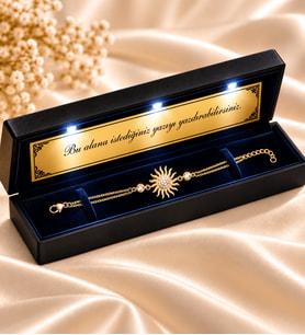 925 Ayar Gümüş Kadın Bileklik Gold Güneş Tasarımlı Kişiye Özel Yazılı Premium Işıklı Kutulu