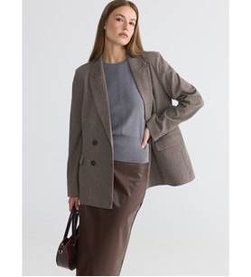 LCW STUDIO Bej Kruvaze Yaka Desenli Kadın Blazer Ceket