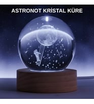 Lazer İşlemeli 3d Astronot Kristal Küre Led Işıklı Uzay Temalı Gece Lambası
