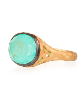 Gümüşcüm Paraiba Tourmaline Oval Taşlı Delikli Otantik Kadın Altın Kaplama Gümüş Yüzük