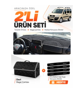 e-biz FİAT DOBLO AİRBAGLİ KÜÇÜK EKRAN (2007-2015) Uyumlu Torpido + Deri Çanta - Siyah-Gri - FI008