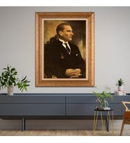 Altın Varaklı Çerçeveli Paspartulu Atatürk Tablo z4546 (Gold)