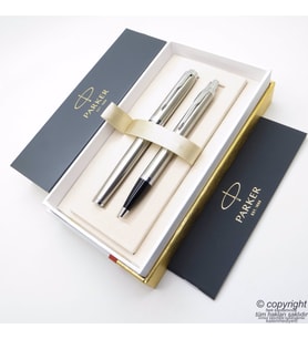 Parker IM Brushed Metal Krom Roller Kalem + Tükenmez Kalem Set  İsme Özel Kalem  Hediyelik Kalem