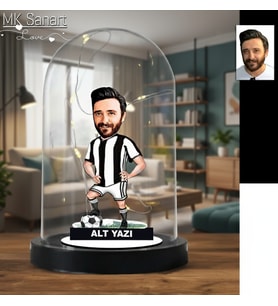 Kişiye Özel Siyah Beyaz , Karakartal Futbolcu veya Taraftar Tasarım Işıklı Karikatür Biblo