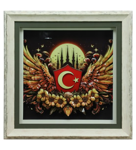 e38 EL İŞÇİLİĞİ AY YILDIZ  KAĞIT RÖLYEF TABLO 66x66 CM - 6335