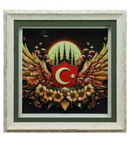 e38 EL İŞÇİLİĞİ AY YILDIZ  KAĞIT RÖLYEF TABLO 66x66 CM - 6335