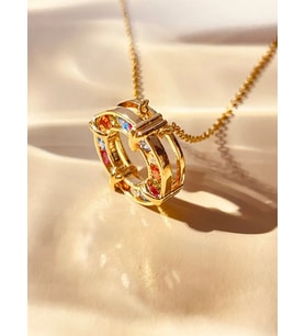 Wisstoria Collections Çelik Gold Renk Zincir Renkli Zirkon Taşlı Kadın Kolye 40+5 cm