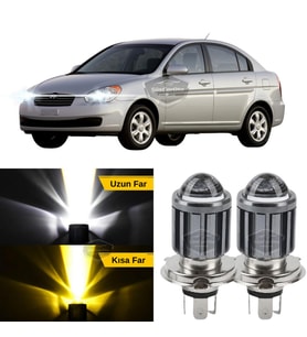 Hyundai Accent Era 2006-2012 Uyumlu Mercekli Far Ampulü Led Xenon Sarı-Beyaz Şimşek Etkili Uzun Kısa