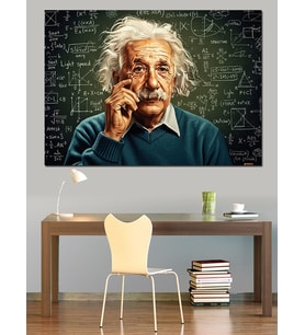 Formüller Önünde Düşünceli Albert Einstein Dekoratif Kanvas - Mdf Ahşap Tablo