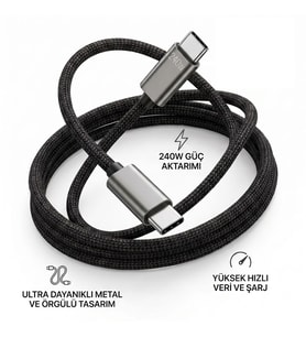 240W Süper Hızlı Şarj Kablosu Type-C to Type-C Örgü Kablo Güçlü Veri Aktarımı Yüksek Güç Destekli 240W Type-C Şarj Kablosu Hızlı Şarj ve Veri Aktarımı