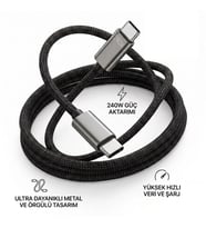 240W Süper Hızlı Şarj Kablosu Type-C to Type-C Örgü Kablo Güçlü Veri Aktarımı Yüksek Güç Destekli 240W Type-C Şarj Kablosu Hızlı Şarj ve Veri Aktarımı