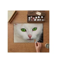 Yeşil Gözlü Beyaz Kedi Tasarımı 240 parça Ahşap Puzzle Ahşap Kutuda MP02980