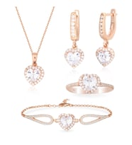 925 Ayar Gümüş Swarovski Rose Gold Kalp Takı Seti
