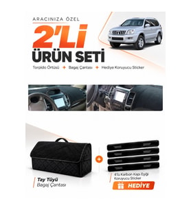 e-biz TOYOTA LAND CRUISER PRADO (2002-2009) Uyumlu Torpido Örtüsü + Tay Tüyü Çanta - Siyah - TO020