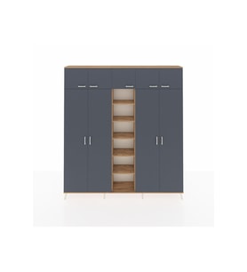 Arges Dolap 12 Raflı 9 Kapaklı 2 Askılı 220x30x243 Çam-Antrasit/Çam