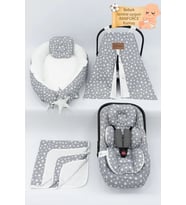 Babynest Ortopedik Bebek Yatak ve Puset Takım 6'lı Set, Stars Serisi, Gri (Gri)