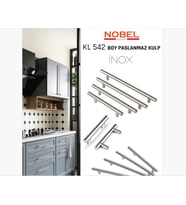 Paslanmaz Boy Kulp Nobel İNOX 192 mm  Modern Dolap & Çekmece Kulpu  5’li Paket (Çok Renkli)