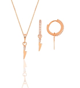 Gümüş rose zirkon taşlı bıçak modeli kolye ve küpe ikili set SGTL11882ROSE