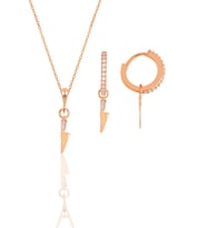 Gümüş rose zirkon taşlı bıçak modeli kolye ve küpe ikili set SGTL11882ROSE