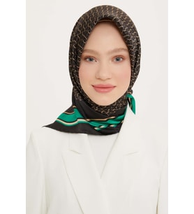 Armine Nostalji Serisi İpek Twill Eşarp 8724D-37 (Siyah-Yeşil)