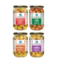 MarmaraBirlik Yeşil Zeytin 400 gr Cam Biberli-Çizik-Kırma-Kokteyl 4 lü Karma Paket