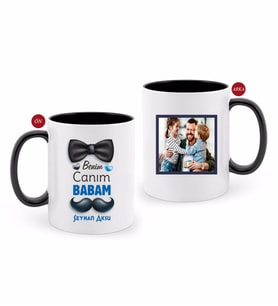 BK Gift Kişiye Özel Babalar Günü Hediyesi Fotoğraflı Siyah Beyaz Kupa Bardak-101